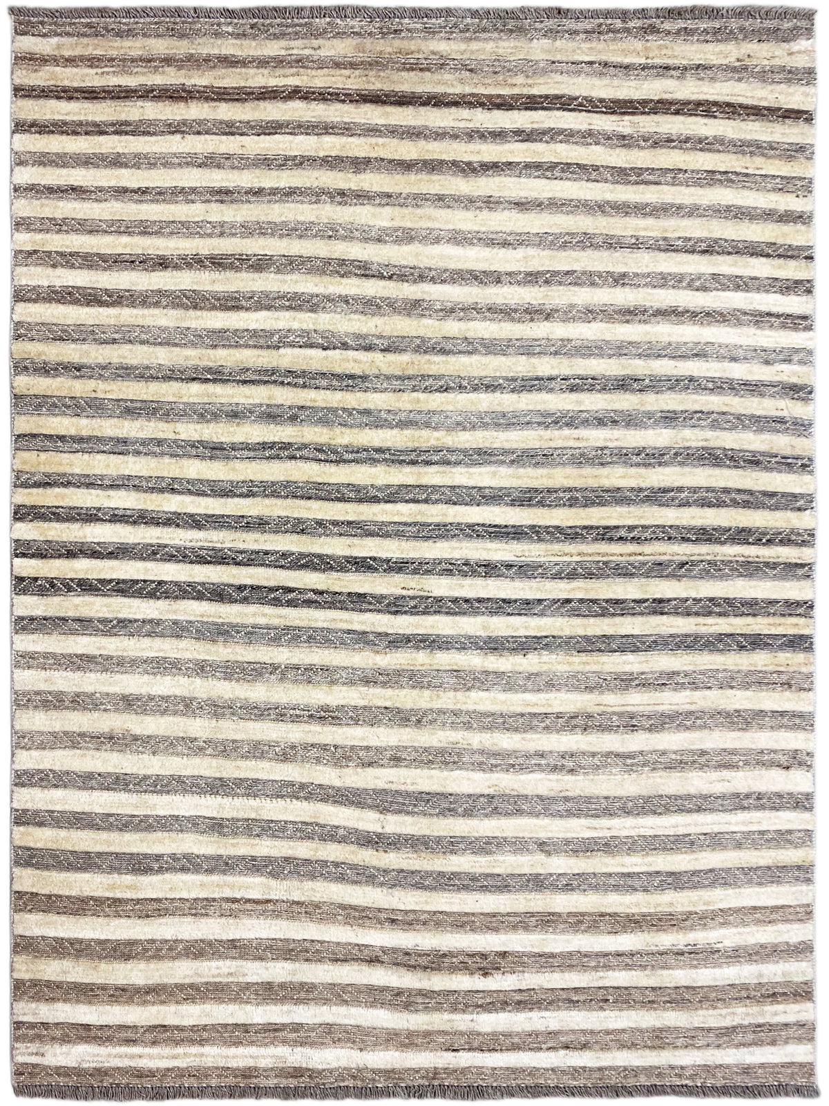 Rechteckiger Gabbeh-Kelim Teppich mit gestreiftem Muster in Beige und Dunkelgrau