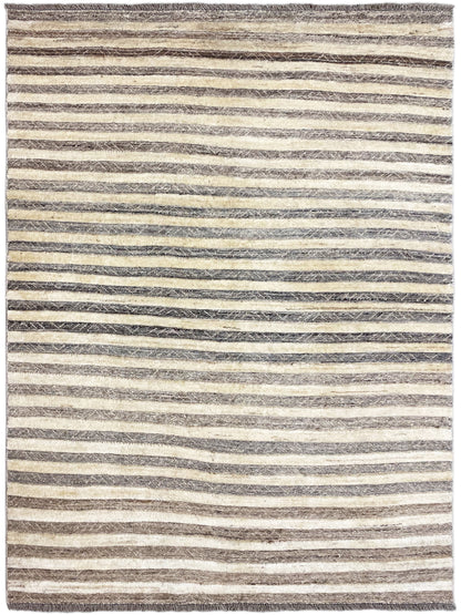 Rechteckiger Gabbeh-Kelim Teppich mit gestreiftem Muster in Beige und Dunkelgrau