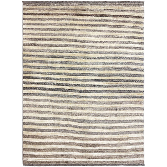 Gabbeh-Kelim Teppich mit horizontalen Streifen in Beige und Dunkelgrau, rechteckig