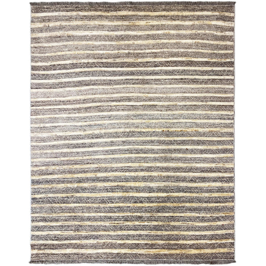 Kelim-Teppich mit horizontalen Streifen in Grau, Beige und Gelb, rechteckig, gesäumt