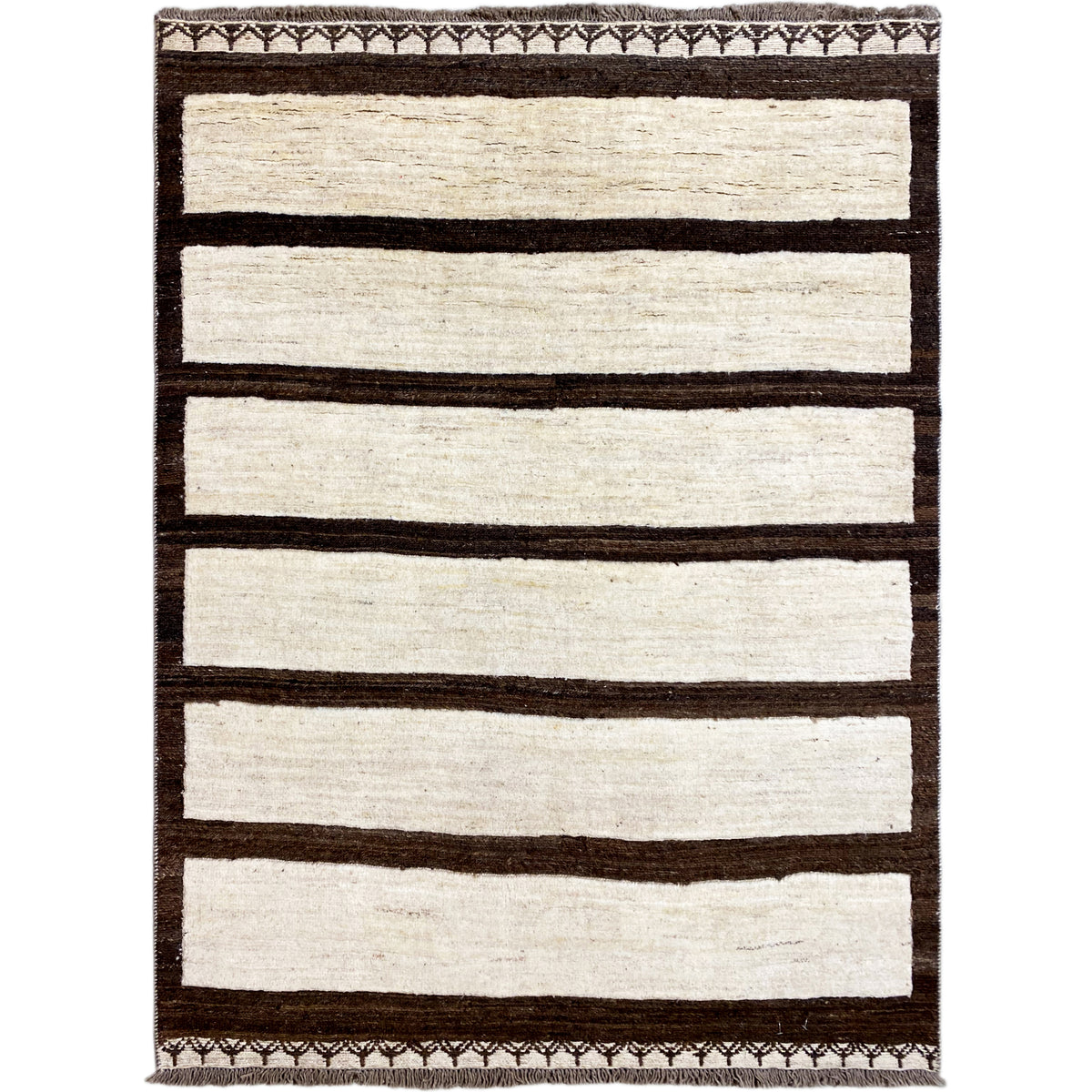 Kelim Gabbeh Teppich mit breiten Streifen in Creme und Dunkelbraun, rechteckig