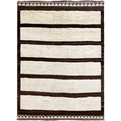 Kelim Gabbeh Teppich mit breiten Streifen in Creme und Dunkelbraun, rechteckig