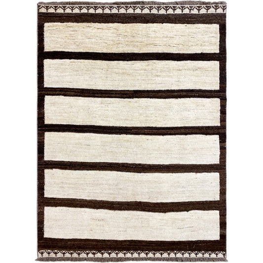 Kelim Gabbeh Teppich mit breiten Streifen in Creme und Dunkelbraun, rechteckig