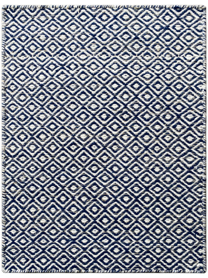 Kelim-Teppich mit Diamantmuster in Blau und Weiß, rechteckig, 60x90 cm