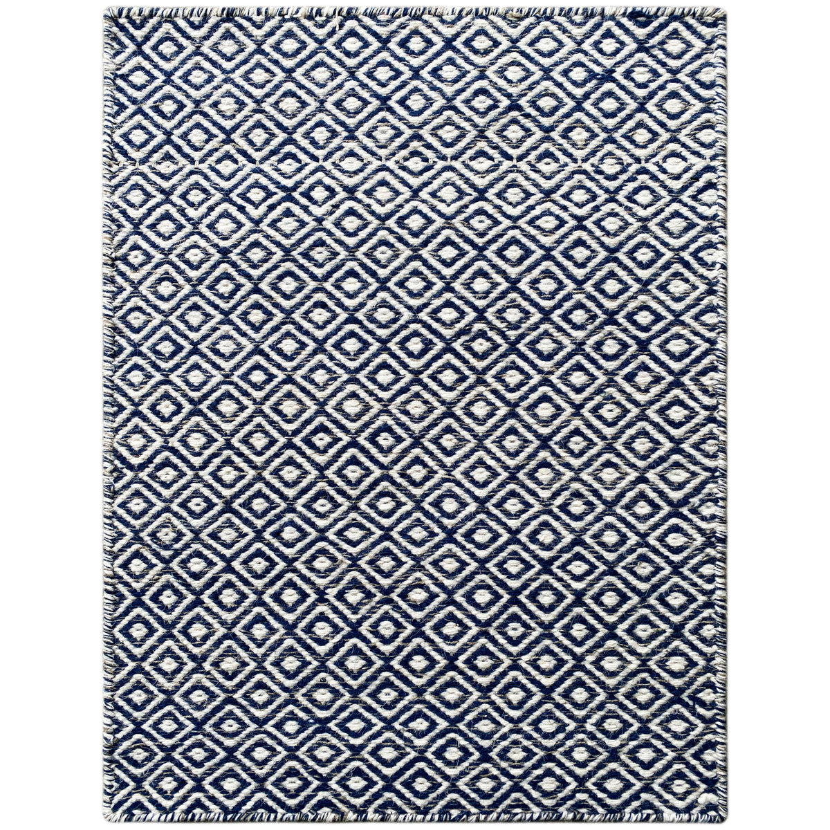 Kelim-Teppich mit Diamantmuster in Blau und Weiß, 60x90 cm