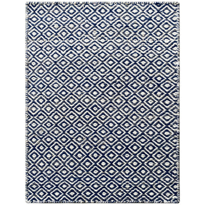 Kelim-Teppich mit Diamantmuster in Blau und Weiß, 60x90 cm