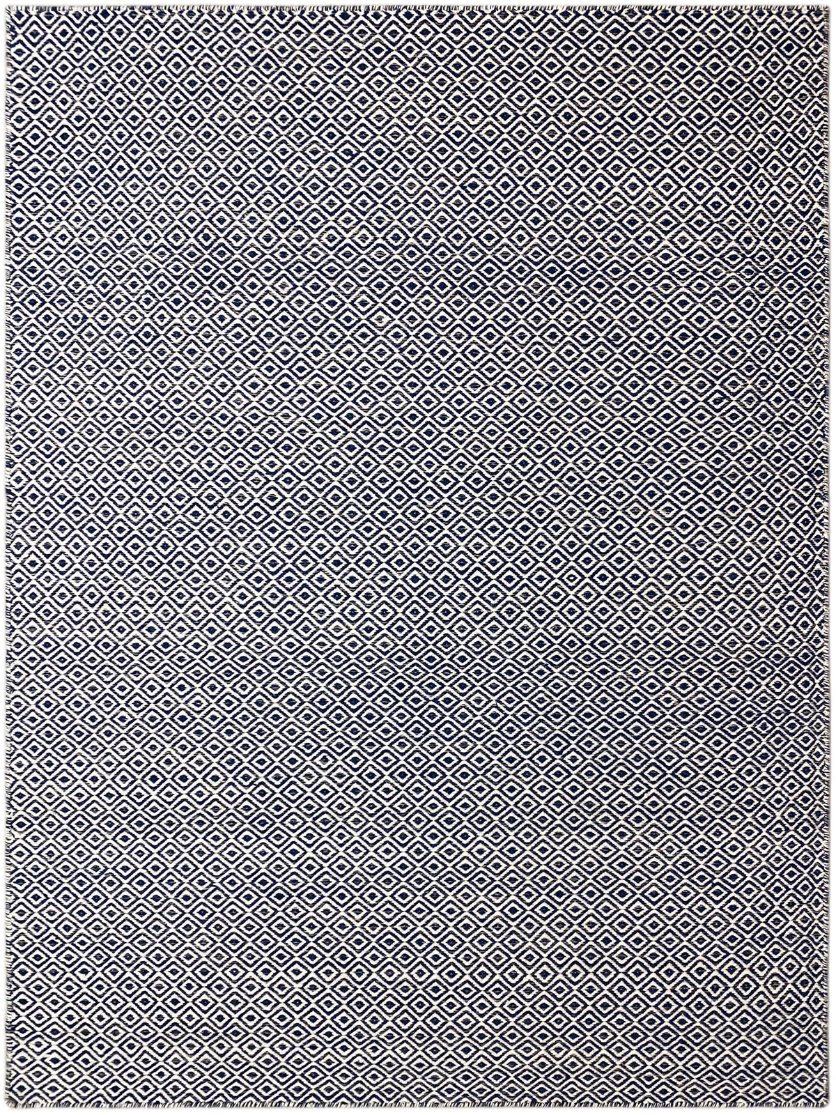 Kelim-Teppich mit Rauten-Diamond-Muster in Marineblau/Weiß, 160×230 cm