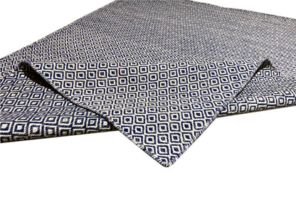 Kelim-Teppich mit Fransen an der Ecke, Rauten-Diamond-Muster in Blau/Weiß