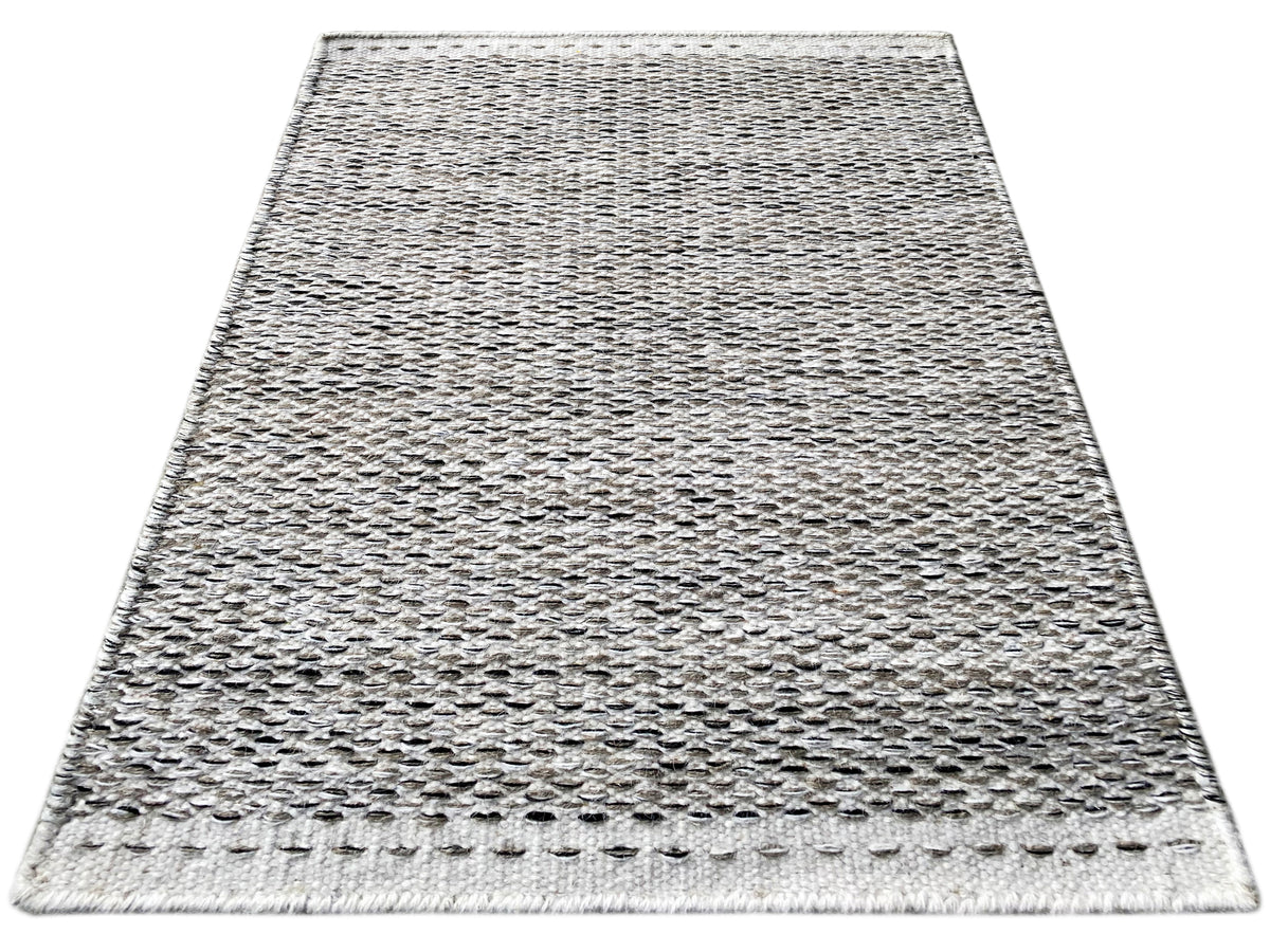 Kelim-Teppich Dot 60x90 cm, hellgraues Flachgewebe mit Punktmuster, sichtbare Saumkante