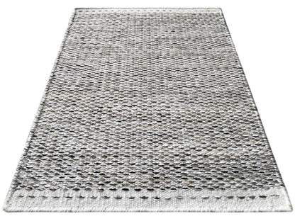 Kelim-Teppich Dot 60x90 cm, hellgraues Flachgewebe mit Punktmuster, sichtbare Saumkante