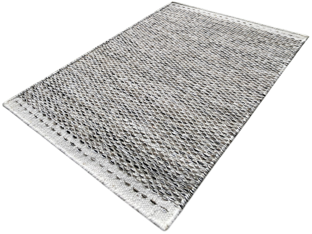 Kelim-Teppich Dot 60x90 cm, diagonal ausgebreitetes Punktmuster in Hellgrau, gewebter Rand