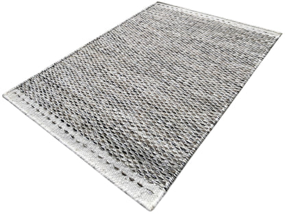 Kelim-Teppich Dot 60x90 cm, diagonal ausgebreitetes Punktmuster in Hellgrau, gewebter Rand