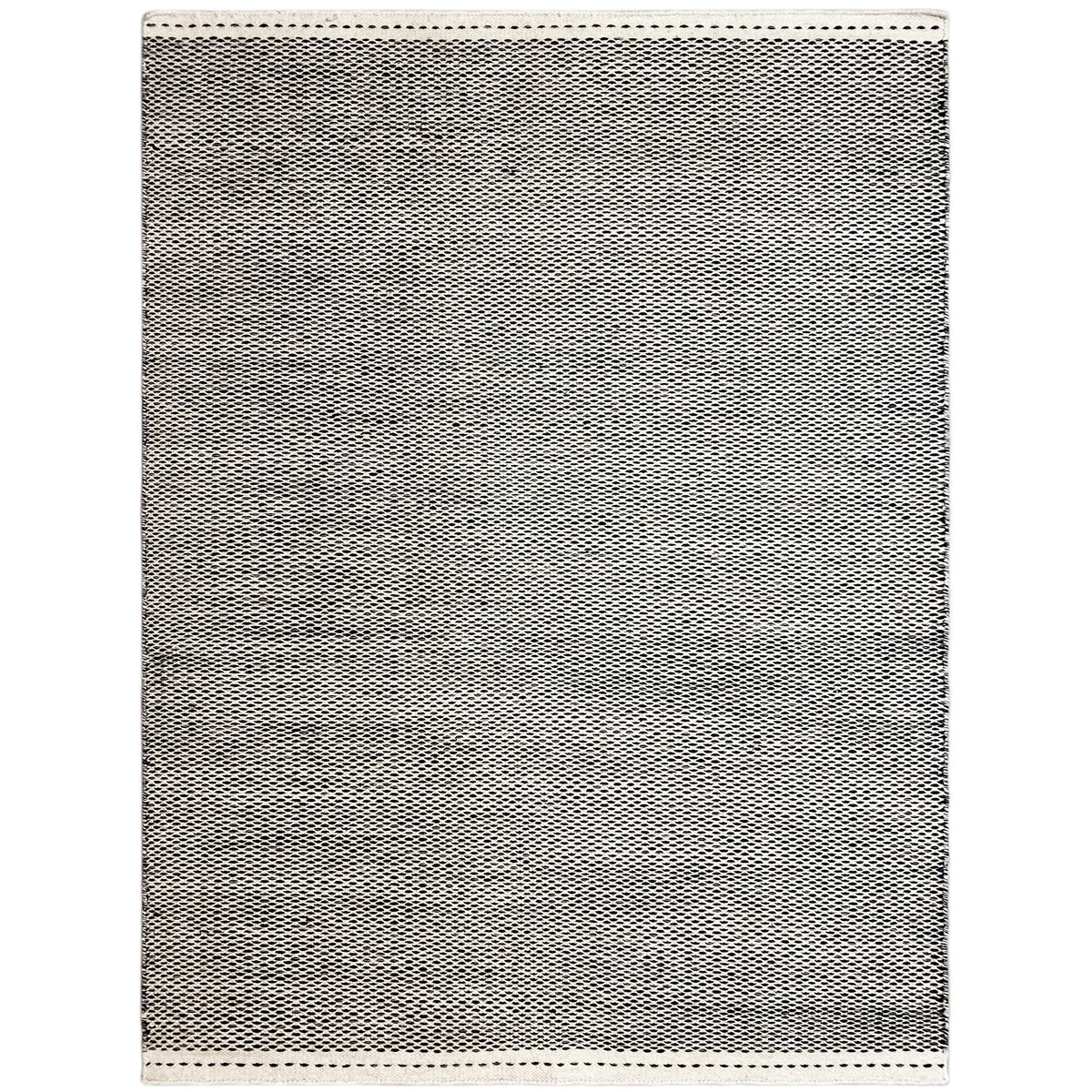 Kilim rug, evenly dark gray with a dotted decorative seam running around the edge