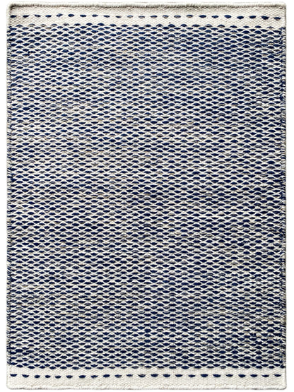 Blauer Kelim-Teppich 60x90 cm mit blauem Muster und eingefasstem Rand