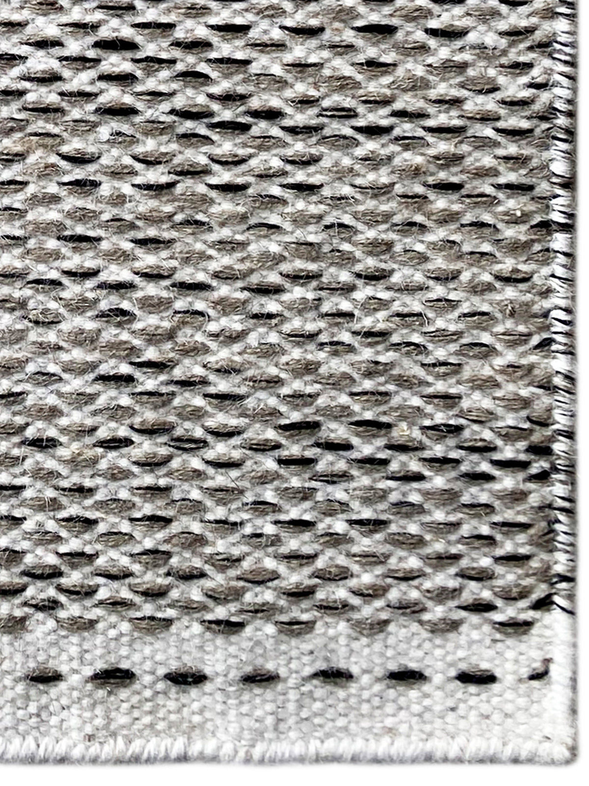 Kilim rug grey 60x90 cm close-up: dense woven pattern with dotted border