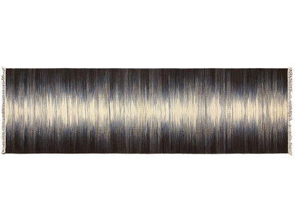 Kelim-Teppich 300x80 cm, längliche Fläche mit dunkelbraunen und beigen Streifen, Fransen