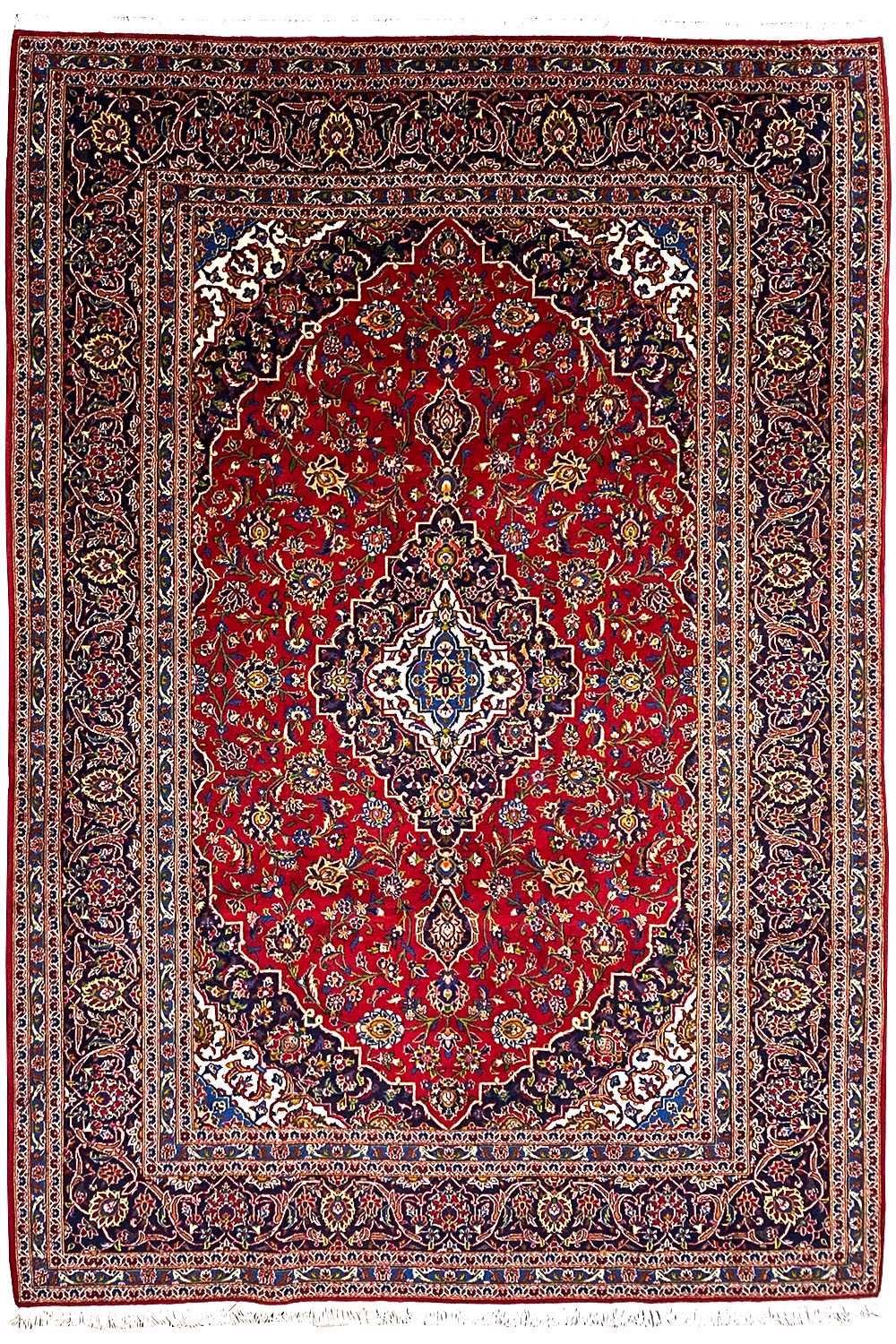 Keshan rug 296x204 cm with red medallion and floral ornament in the border