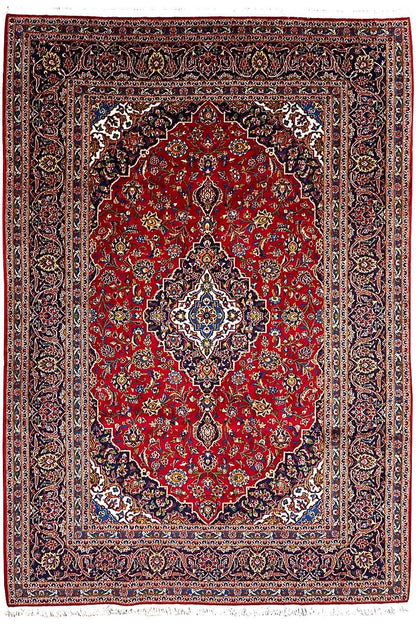 Keshan rug 296x204 cm with red medallion and floral ornament in the border