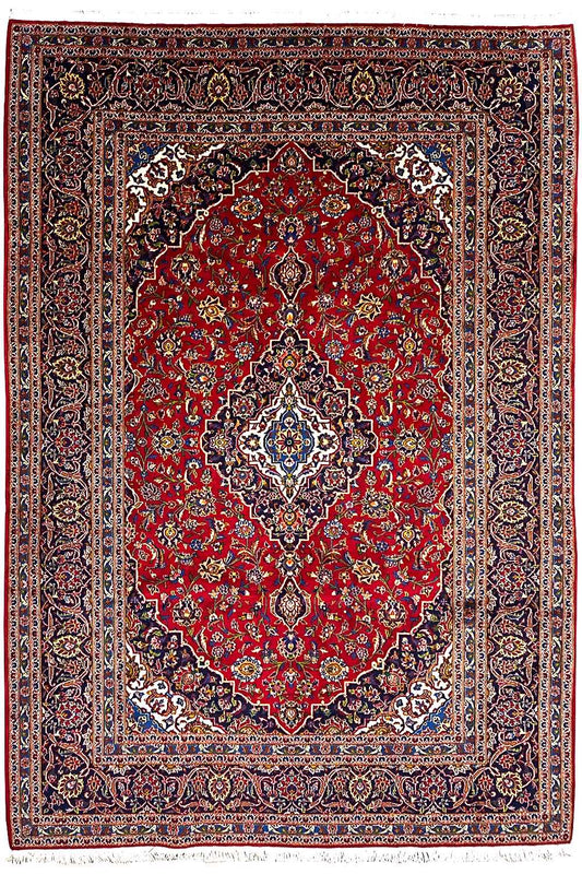 Keshan rug 296x204 cm with red medallion and floral ornament in the border