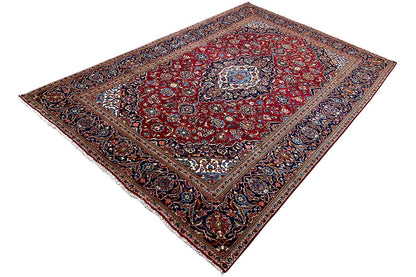 Rug 295x194 cm when laid out, red pattern with a medallion in a dark blue border