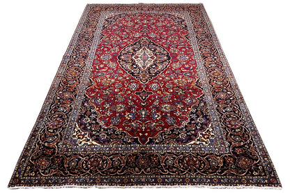 Keshan rug (318x192 cm), red, with an ornamental pattern and dark border