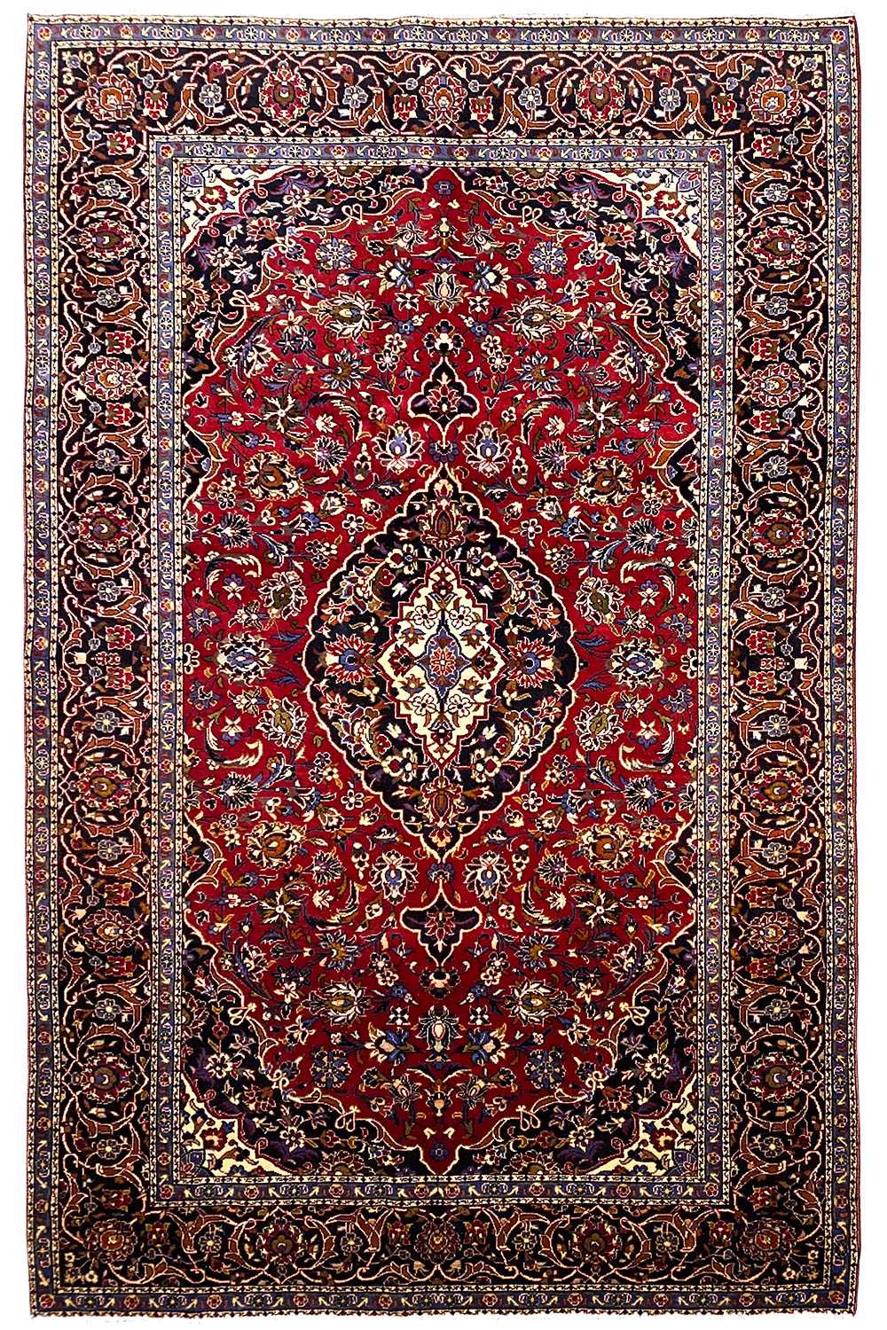 Keshan rug (318x192 cm) with a red Baroque pattern and dark border edge