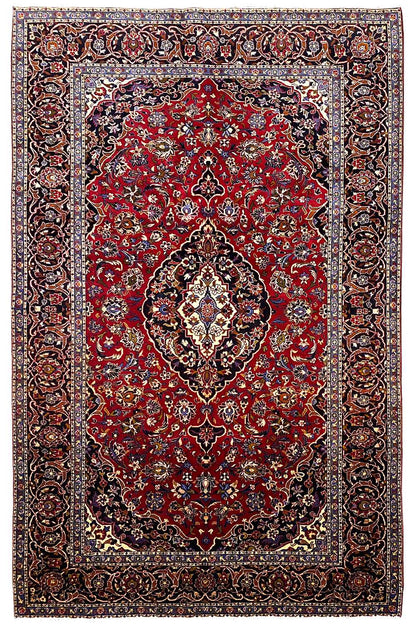 Keshan rug (318x192 cm) with a red Baroque pattern and dark border edge