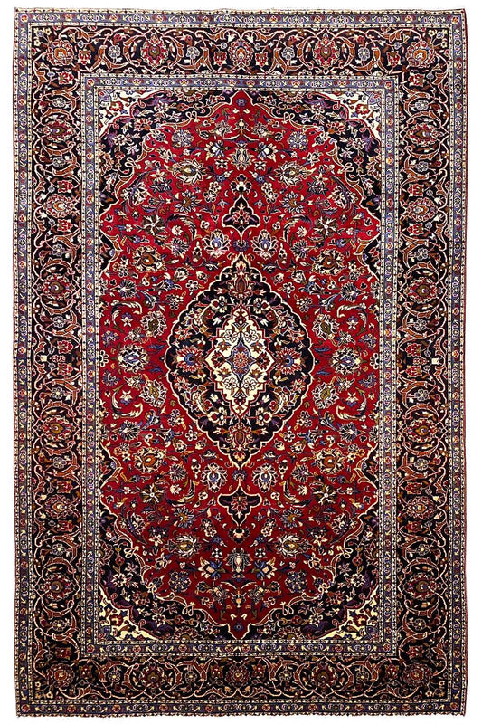 Keshan rug (318x192 cm) with a red Baroque pattern and dark border edge