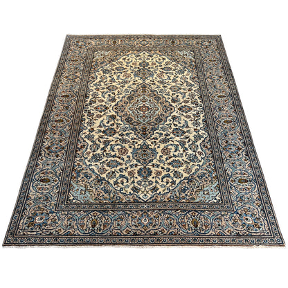 Keshan rug 294x194 cm, rectangular, blue-and-white medallion in an ornamental border