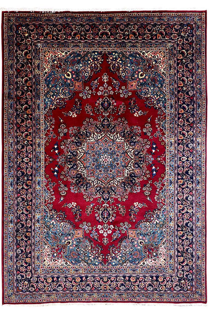 Khorasan rug (296x198 cm): red medallion with blue ornamental border