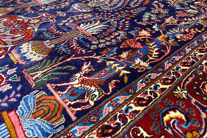 Khorasan Oriental rug close-up: ornamental pattern with tendrils and vase motifs