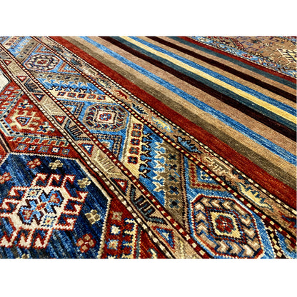 Khorjin carpet detail: blue-red medallions, decorative patterns, and fine weave texture