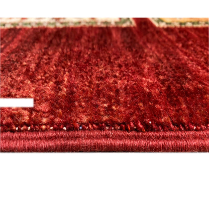 Close-up of the red pile and a light overlocked border along the runner’s edge