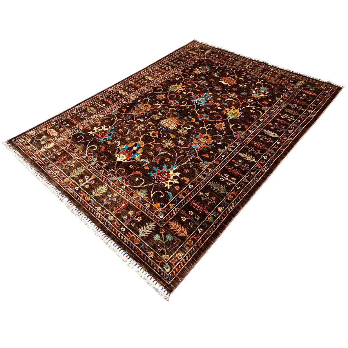 Hand-knotted Khorjin rug with floral motifs and a decorative border