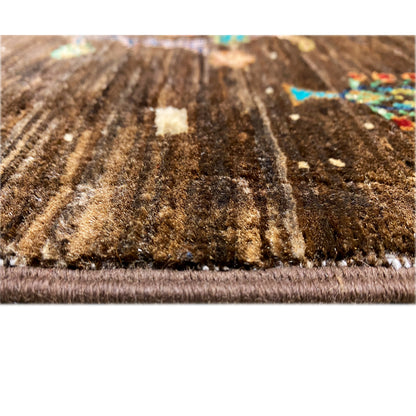 Hand-knotted Khorjin rug close-up of the pile surface and edge fringes, brown