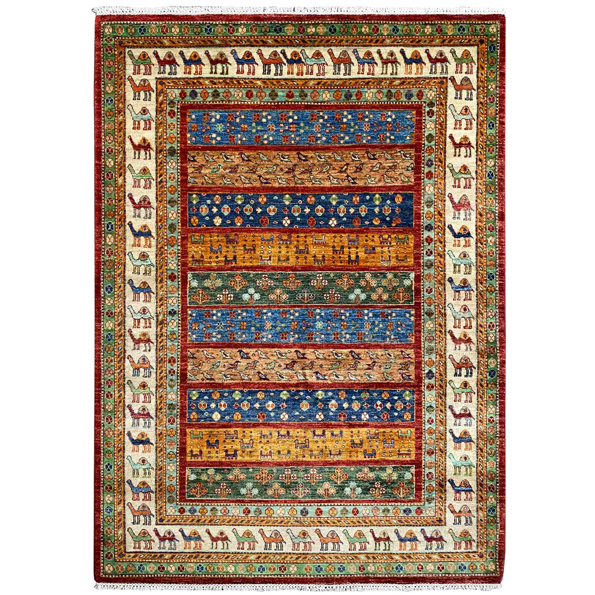 Rug with camel motifs and tribal stripes, multicolored, rectangular