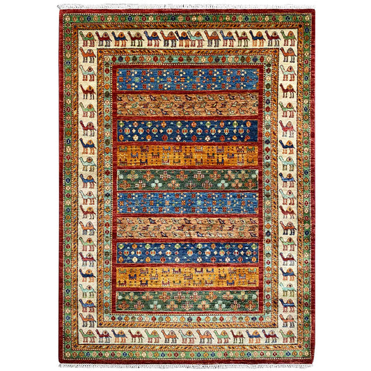 Rug with camel motifs and tribal stripes, multicolored, rectangular