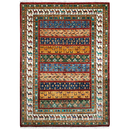 Khorjin rug with multicolored border design and animal motifs, rectangular, 208x153 cm