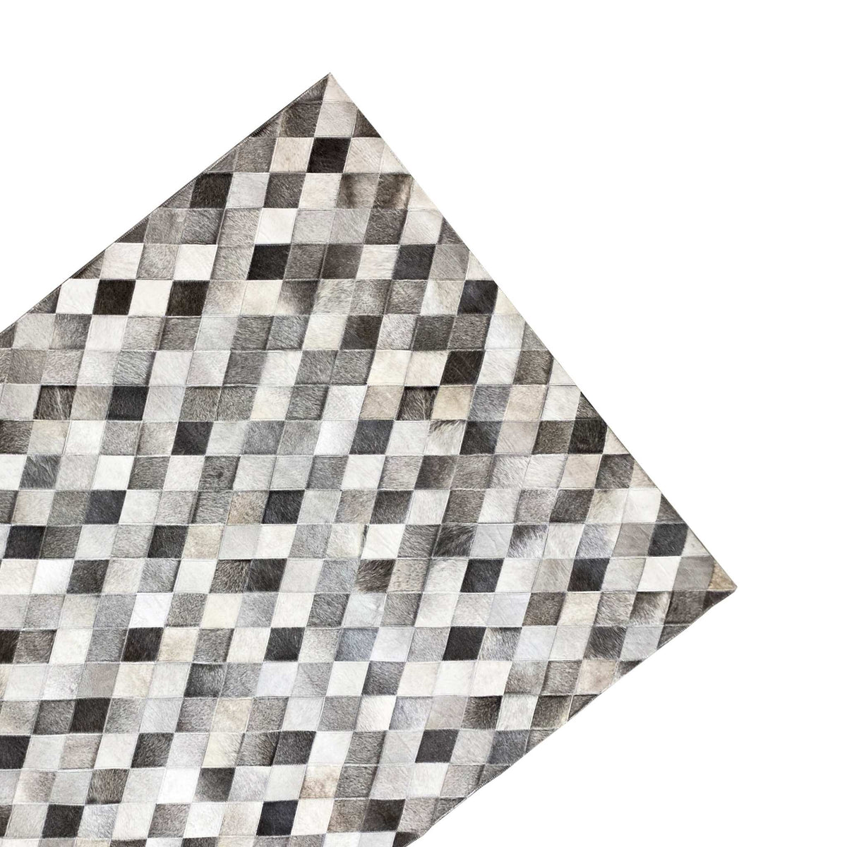 Rug fragment with diamond pattern made of calfskin, gray-white-black