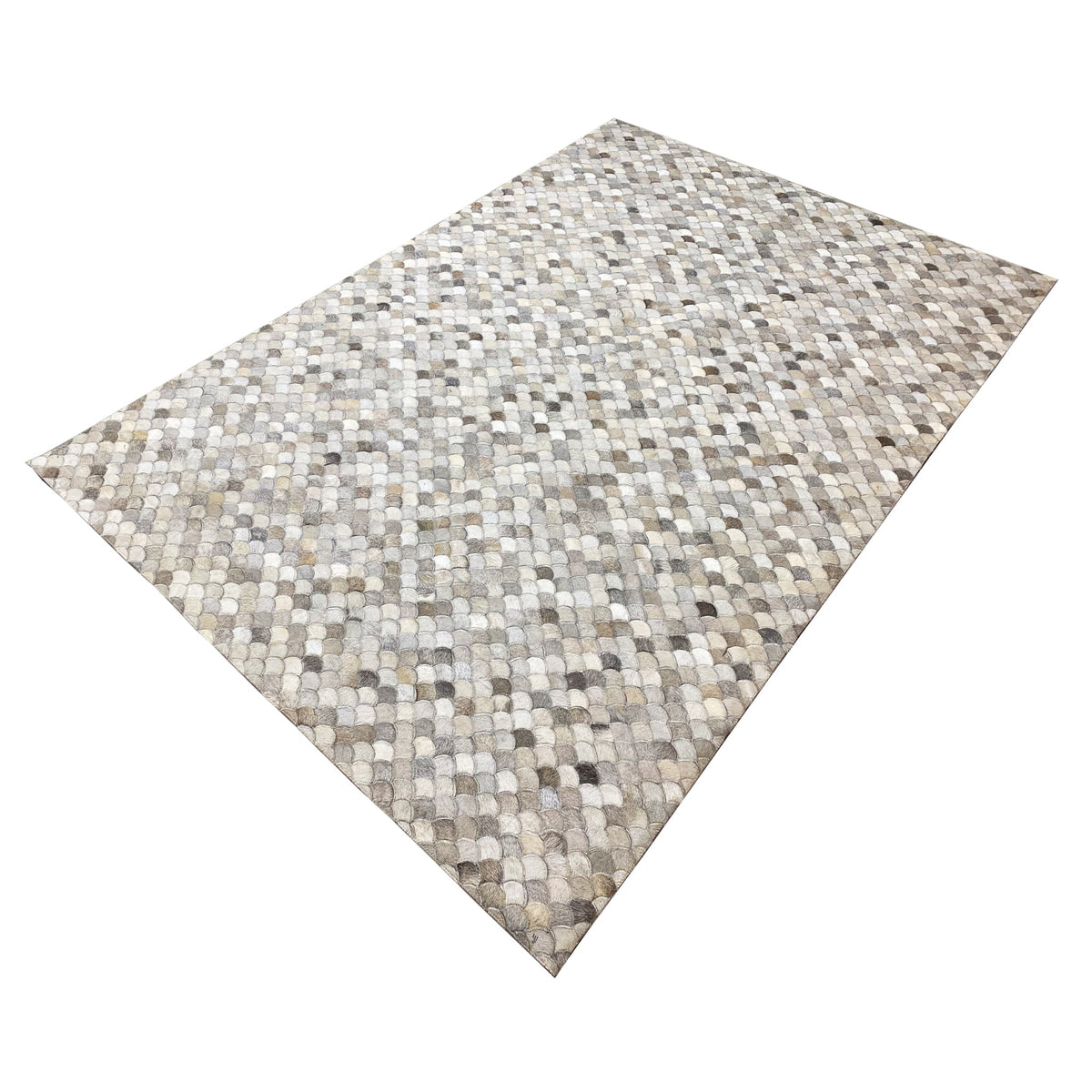Shell calfskin rug with shell pattern, light beige and gray tones