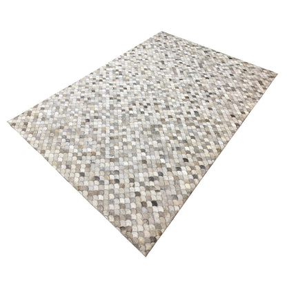 Shell calfskin rug with shell pattern, light beige and gray tones