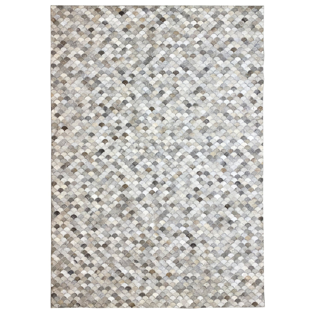Shell calfskin rug 228x159 cm with a shell pattern in light beige, gray, and anthracite