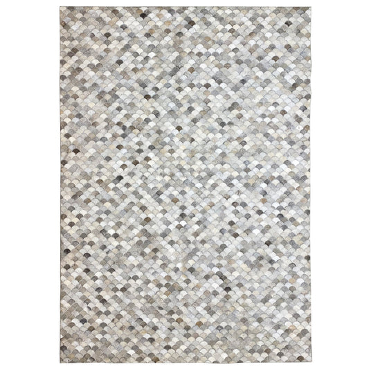 Shell calfskin rug 228x159 cm with a shell pattern in light beige, gray, and anthracite