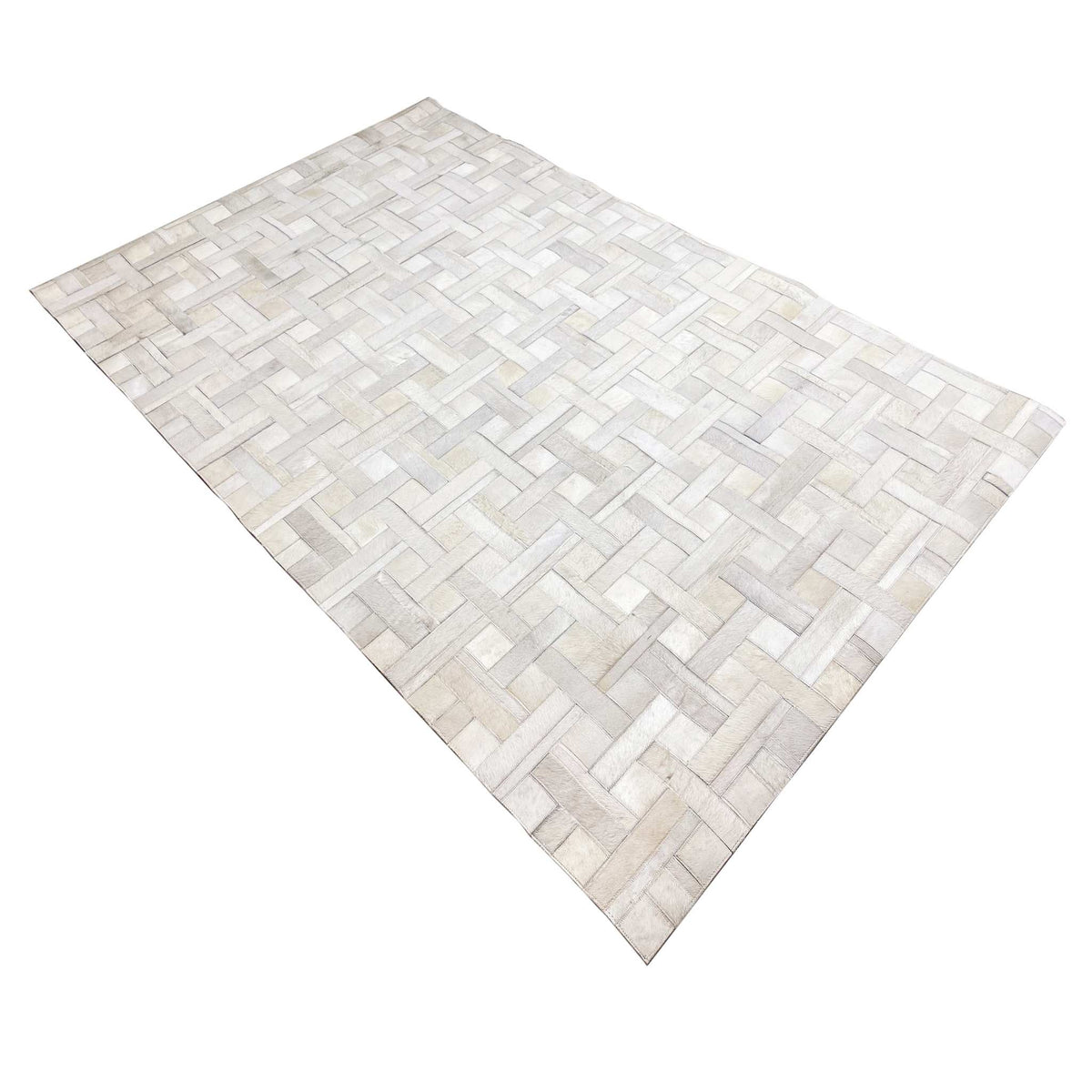 Rectangular leather rug made of light-colored fabric with a brick pattern, 250×155 cm