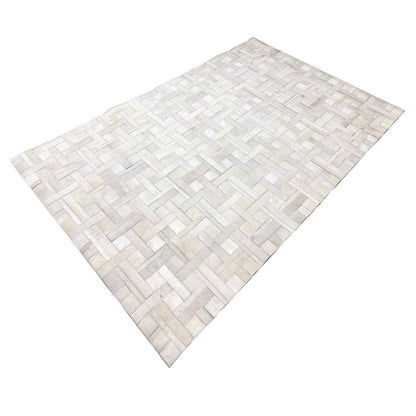 Rectangular leather rug, light brick pattern in white and gray