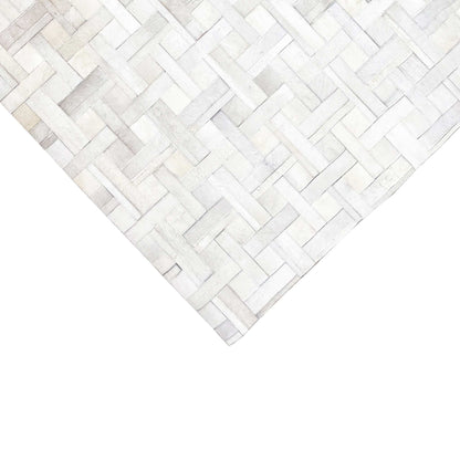 Rectangular leather rug, light brick pattern, neatly finished edge