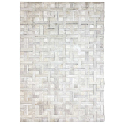 Top view: leather rug with a brick pattern in light tones