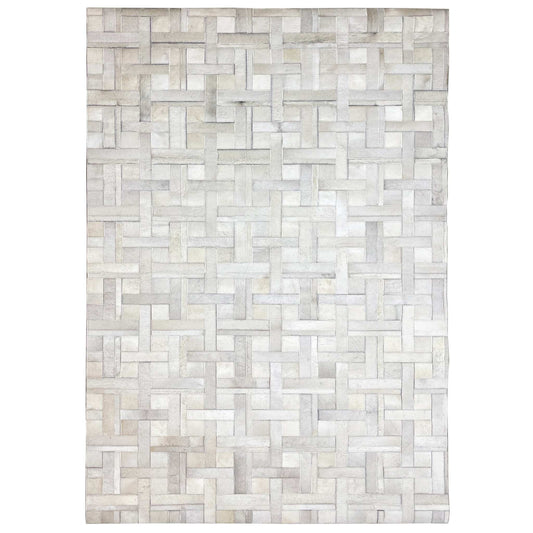 Top view: leather rug with a brick pattern in light tones