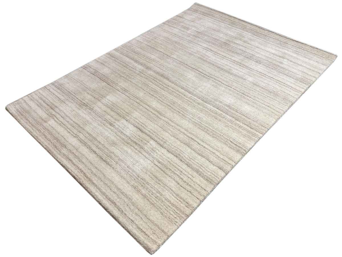 Light beige rectangular rug with fine vertical lines