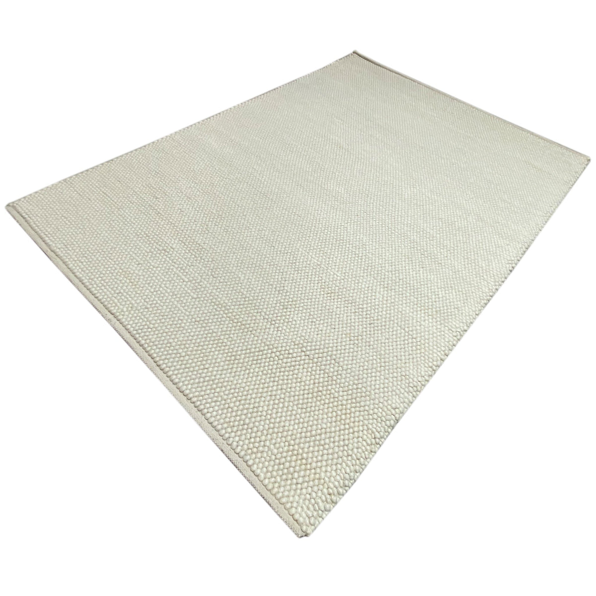 Rug, light beige, appearing square, smooth surface, neatly finished edges